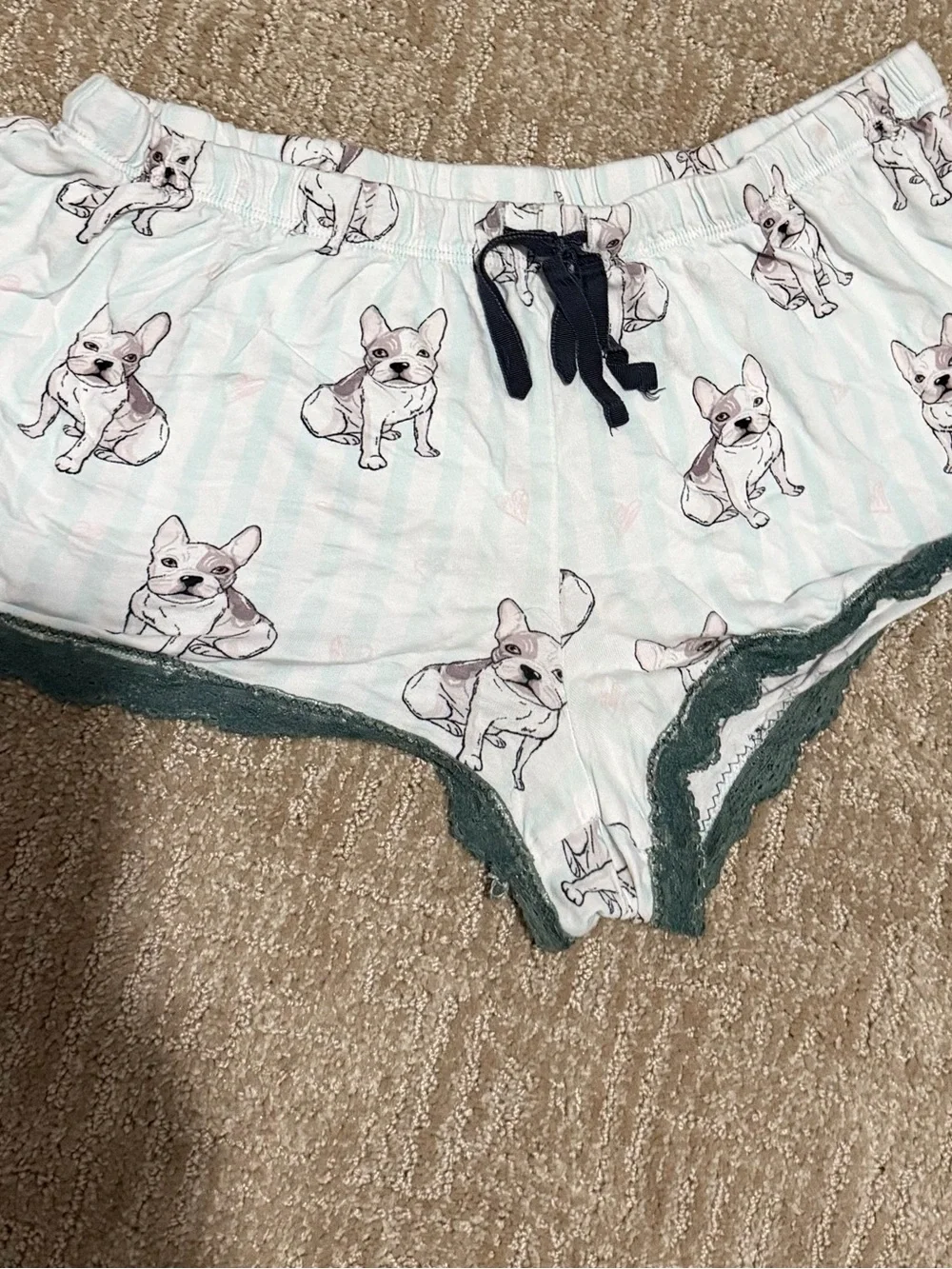 PJ Salvage Light Blue Striped Bulldog Print Shorts with Green Trim